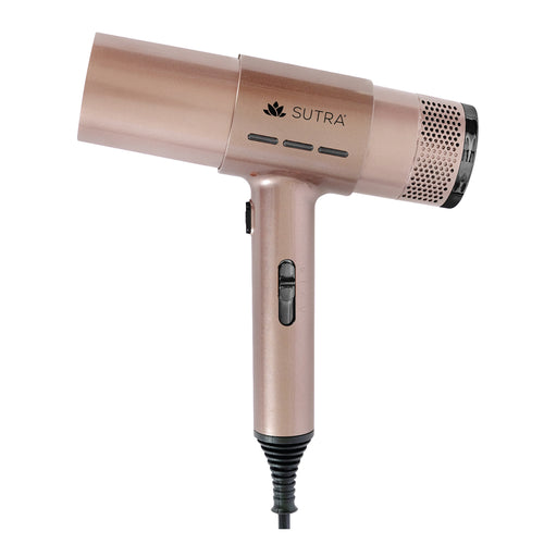 rose-gold-airpro-blow-dryer-3-heat-settings-and-2-speed-settings-black-sutra-logo-on-white-background